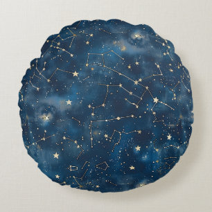 Celestial Constellation - Starry Night (6) Round Pillow