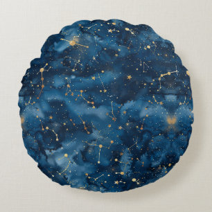 Celestial Constellation - Starry Night (7) Round Pillow