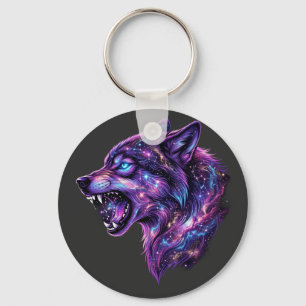 Celestial Cosmic Galaxy Wolf Roar Graphic T-Shirt Keychain