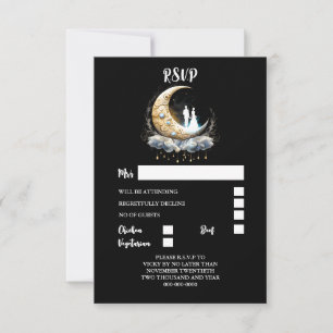 Celestial couple silhouette crescent moon elegant RSVP card