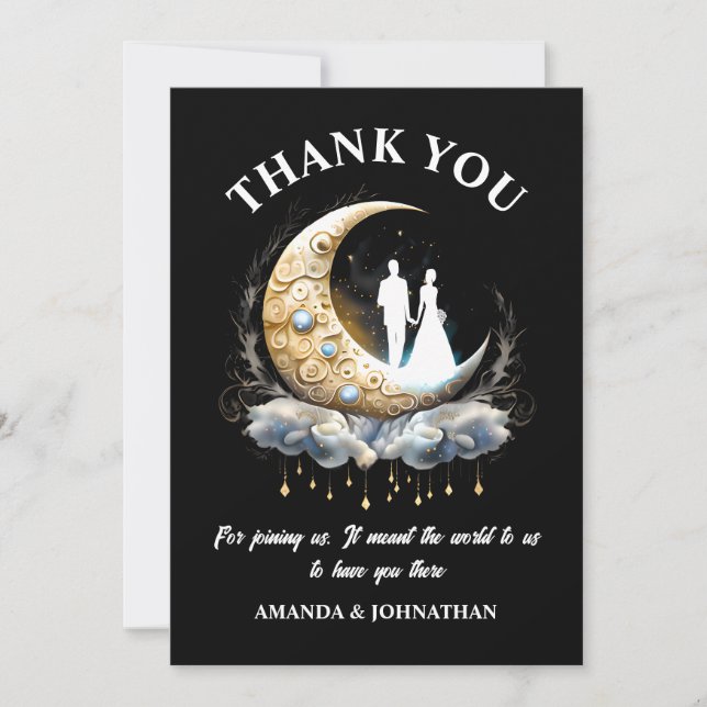 Celestial couple silhouette half moon starry night thank you card (Front)