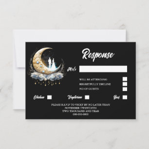 Celestial couple silhouette luna moon night sky RSVP card