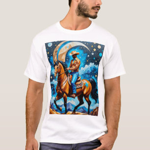 Celestial Cowboy Western Night Sky Horse Art Tee