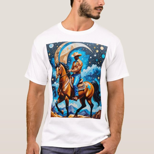 Celestial Cowboy Western Night Sky Horse Art Tee (Front)