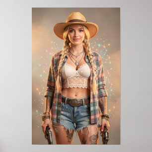 Celestial Cowgirl of Rustic Wonder Poster