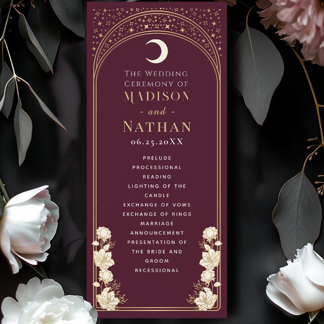 Celestial Cranberry Elegant Art Nouveau Wedding Program (Creator Uploaded)