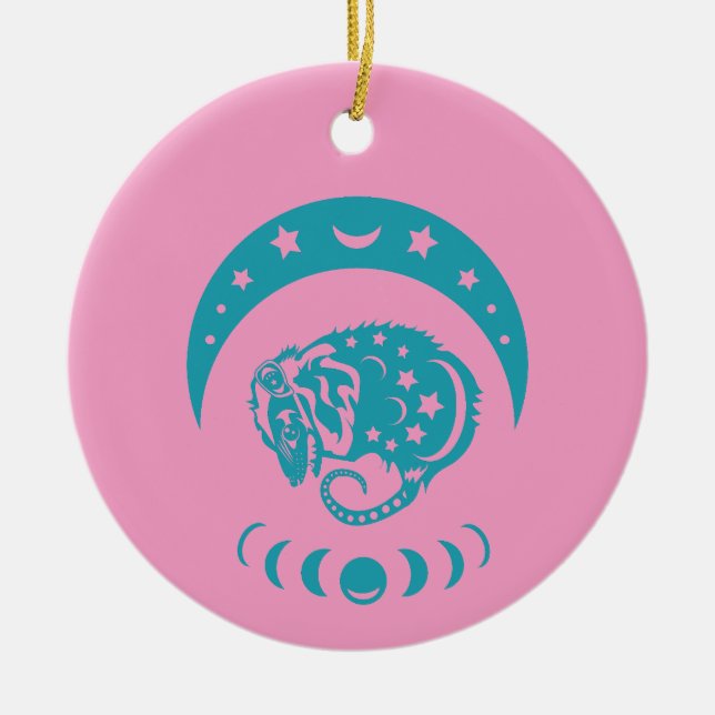 Celestial Crecent Moon Possum Whimsical Nature  Ceramic Ornament (Front)