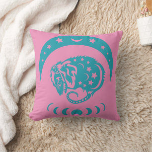 Celestial Crecent Moon Possum Whimsical Nature Throw Pillow