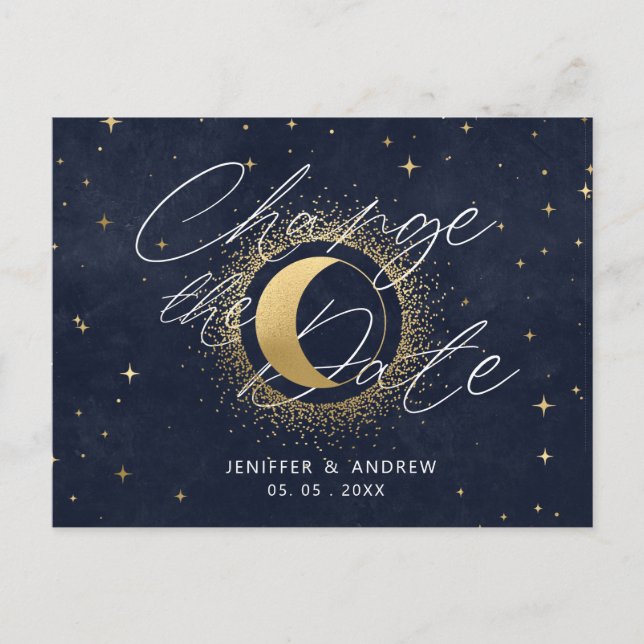 Celestial Crescent Moon Change The Date Postcard (Front)