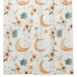 Celestial Crescent Moon Floral Gold Glitter
