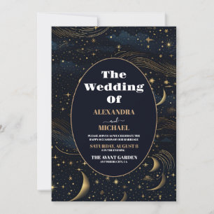 Celestial Crescent Moon Gold Wedding Invitation