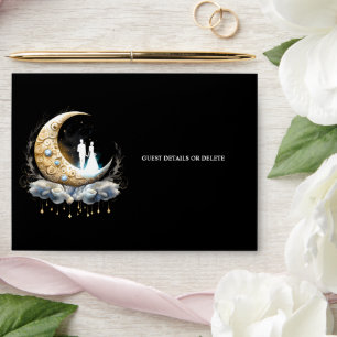 Celestial crescent moon silhouette bridal couple envelope