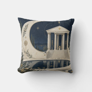 Celestial Crescent Temple Olive Pool Garden Throw Pillow