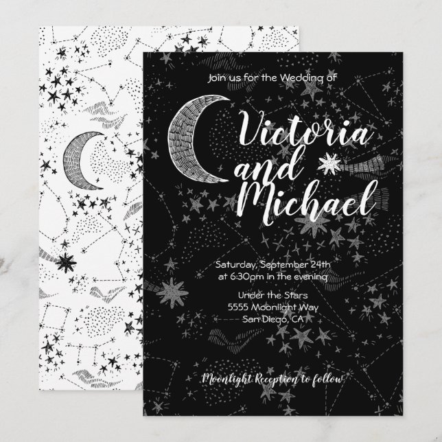 Celestial Cresent Moon Wedding Invitations (Front/Back)