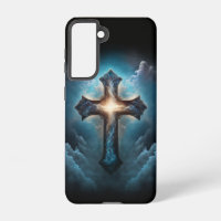 Celestial Cross in Heart Clouds