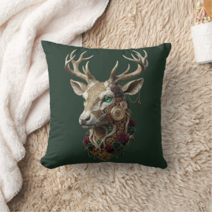 Celestial Crowned Stag - Ancient Future Clockwork Throw Pillow