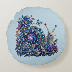 Celestial Crystal Snail Family – Sapphire Galaxy Round Pillow