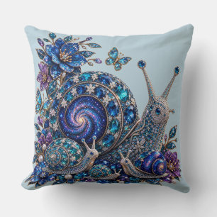 Celestial Crystal Snail Family – Sapphire Galaxy Throw Pillow