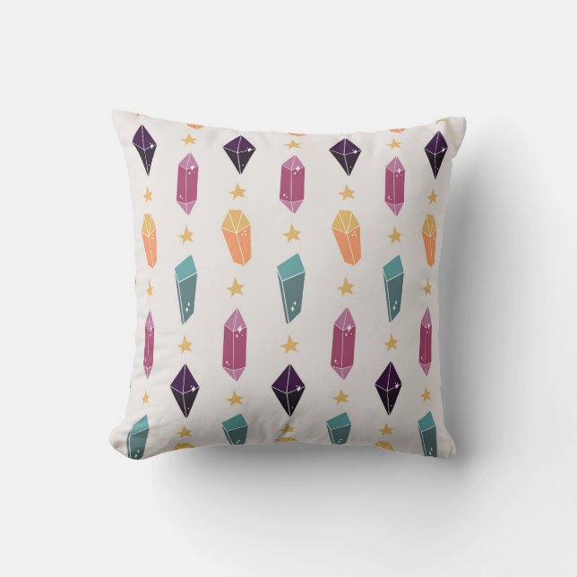Celestial Crystals and Stars Throw Pillow (Front)