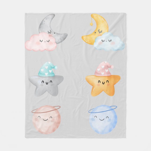 Celestial Cuddles – Whimsical Fleece Blanket (Front)