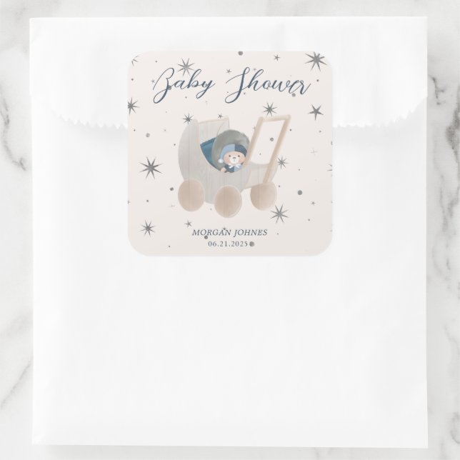 Celestial Cute Bear Baby Shower Square Sticker (Bag)