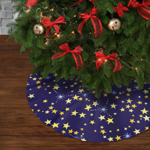 Celestial Cute Starry Night Pattern Navy Blue Brushed Polyester Tree Skirt