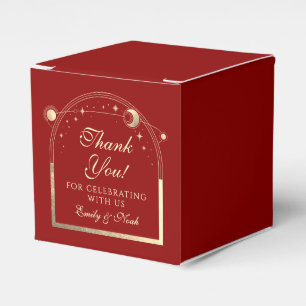 Celestial Dark Red Gold Sun Moon Stars Wedding Favor Box