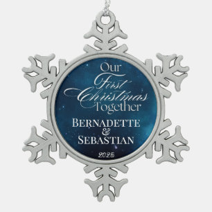 Celestial Deep Blue Our First Christmas Together Snowflake Pewter Christmas Ornament