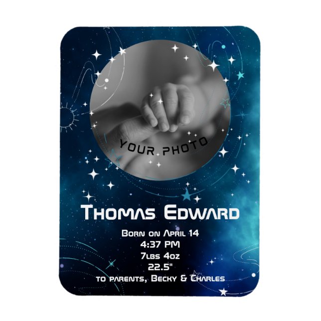 Celestial Deep Blue Outer Space Birth Announcement Magnet (Vertical)