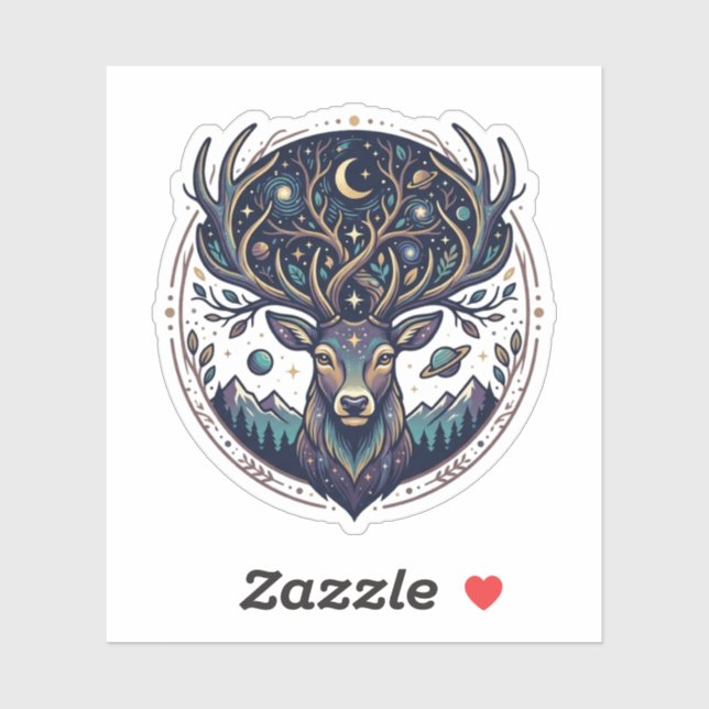 Celestial Deer Mystical Moon & Star Art Stag (Sheet)