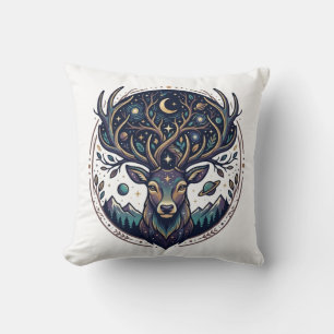 Celestial Deer Mystical Moon & Star Art Stag Throw Pillow