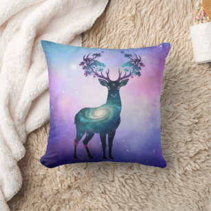 Celestial Deer Silhouette Throw Pillow