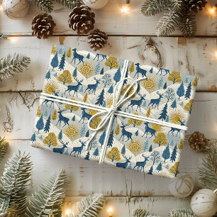 Celestial Deer Winter Mountains Wrapping Paper