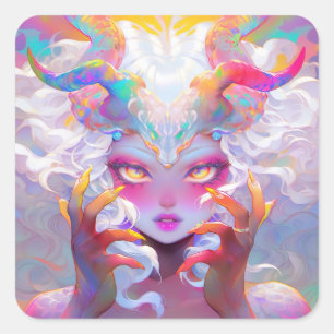 Celestial Demon Girl with Rainbow Horns Square Sticker