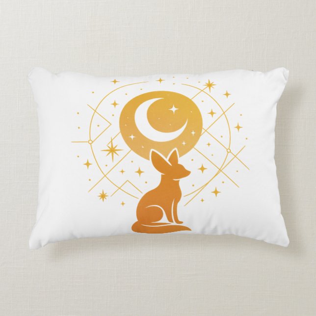 Celestial Desert Fox – Moon and Stars Cosmic  Accent Pillow (Front)