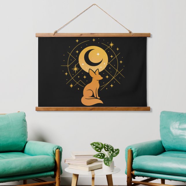 Celestial Desert Fox – Moon and Stars Cosmic  Hanging Tapestry (Living Room)
