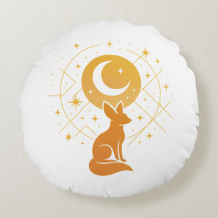 Celestial Desert Fox – Moon and Stars Cosmic  Round Pillow