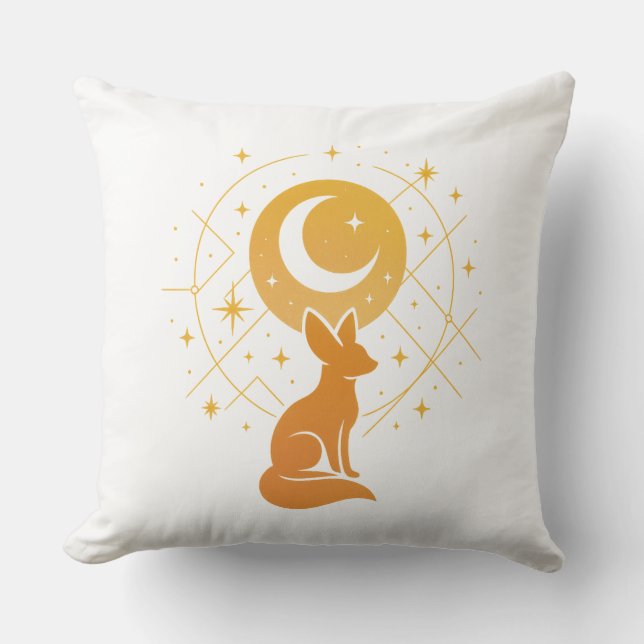 Celestial Desert Fox – Moon and Stars Cosmic  Throw Pillow (Front)