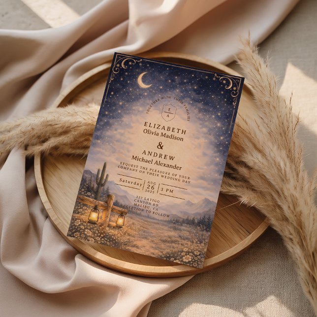 Celestial Desert Moonlit Western Wedding Invitation (Creator Uploaded)