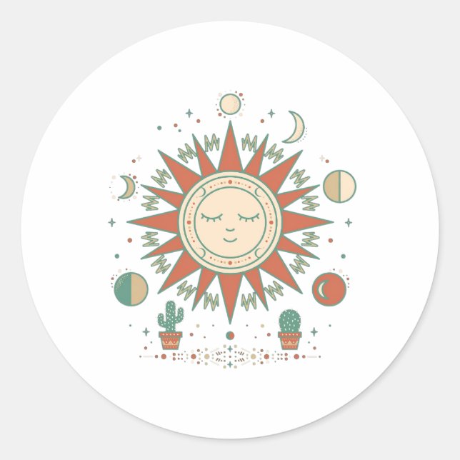 Celestial Desert Round Sticker - Sun Moon Planet C (Front)