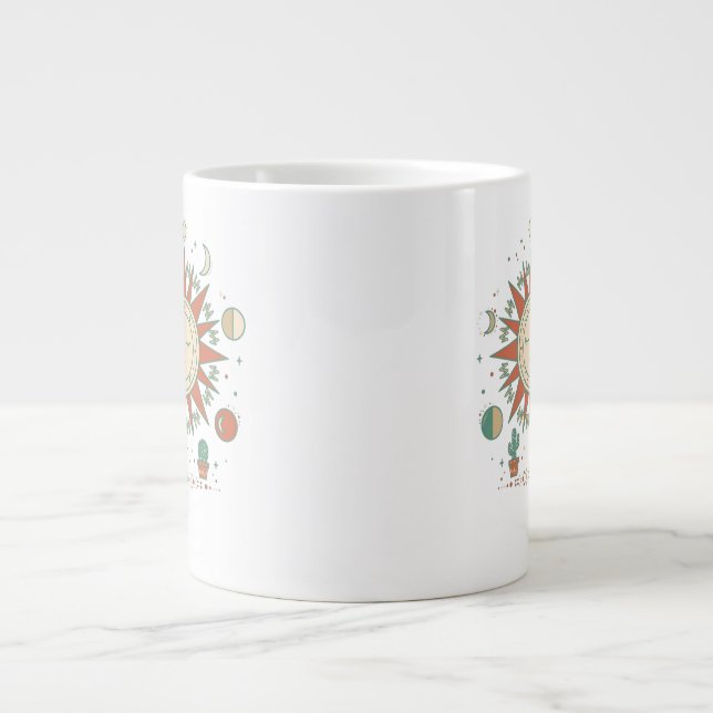 Celestial Desert Wall Clock - Sun Moon Planet Cact Large Coffee Mug (Front)