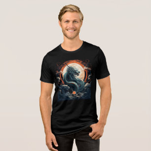 Celestial Dragon Beneath Burning Moon Tri-Blend Shirt