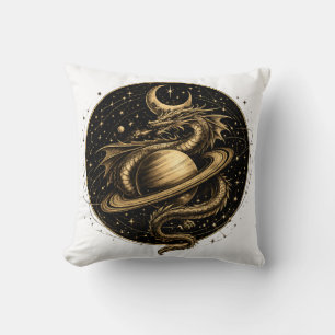 Celestial Dragon Saturn Fantasy Space Art Throw Pillow