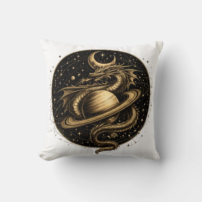 Celestial Dragon Saturn Fantasy Space Art Throw Pillow (Front)