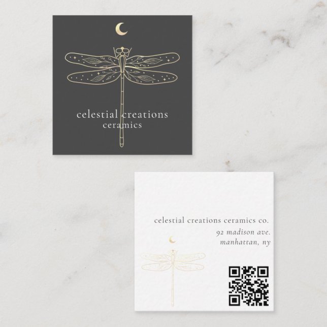Celestial Dragonfly QR Code Square Business Card (Front/Back)