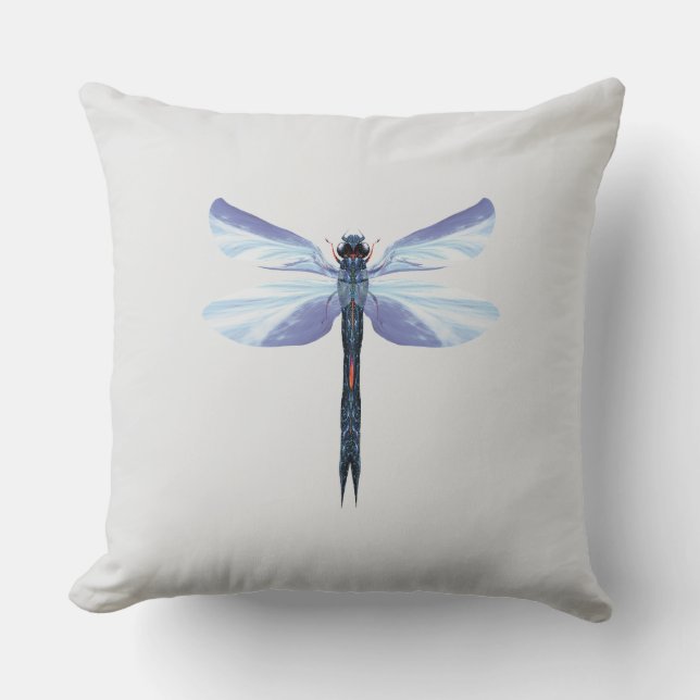 Celestial Dragonfly – Surreal Blue Insect Art Pill Throw Pillow (Front)