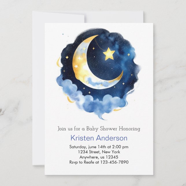 Celestial Dream Blue Moon Boy Baby Shower Invitation (Front)