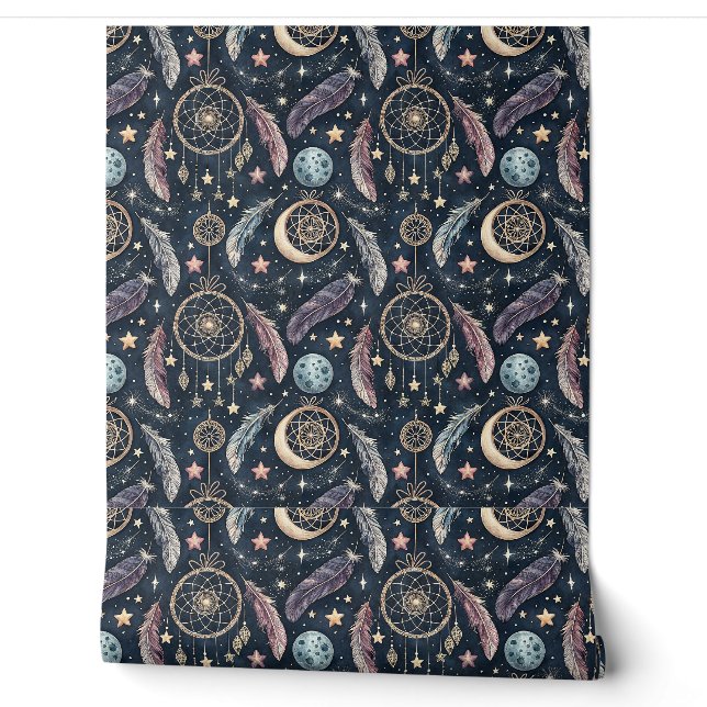 Celestial Dreamcatcher & Starry Night Art Pattern Wallpaper (Unrolling)