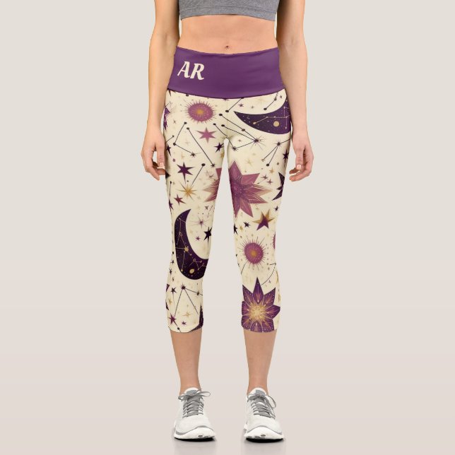 Celestial Dreams: Customize Initials Capri Leggings (Front)