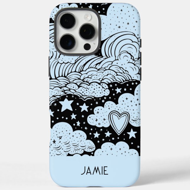 Celestial Dreams Doodles Blue Black Personalized Case-Mate iPhone Case (Back)